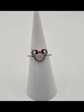 Rose Gold Bow Accent Silver Women's Ring